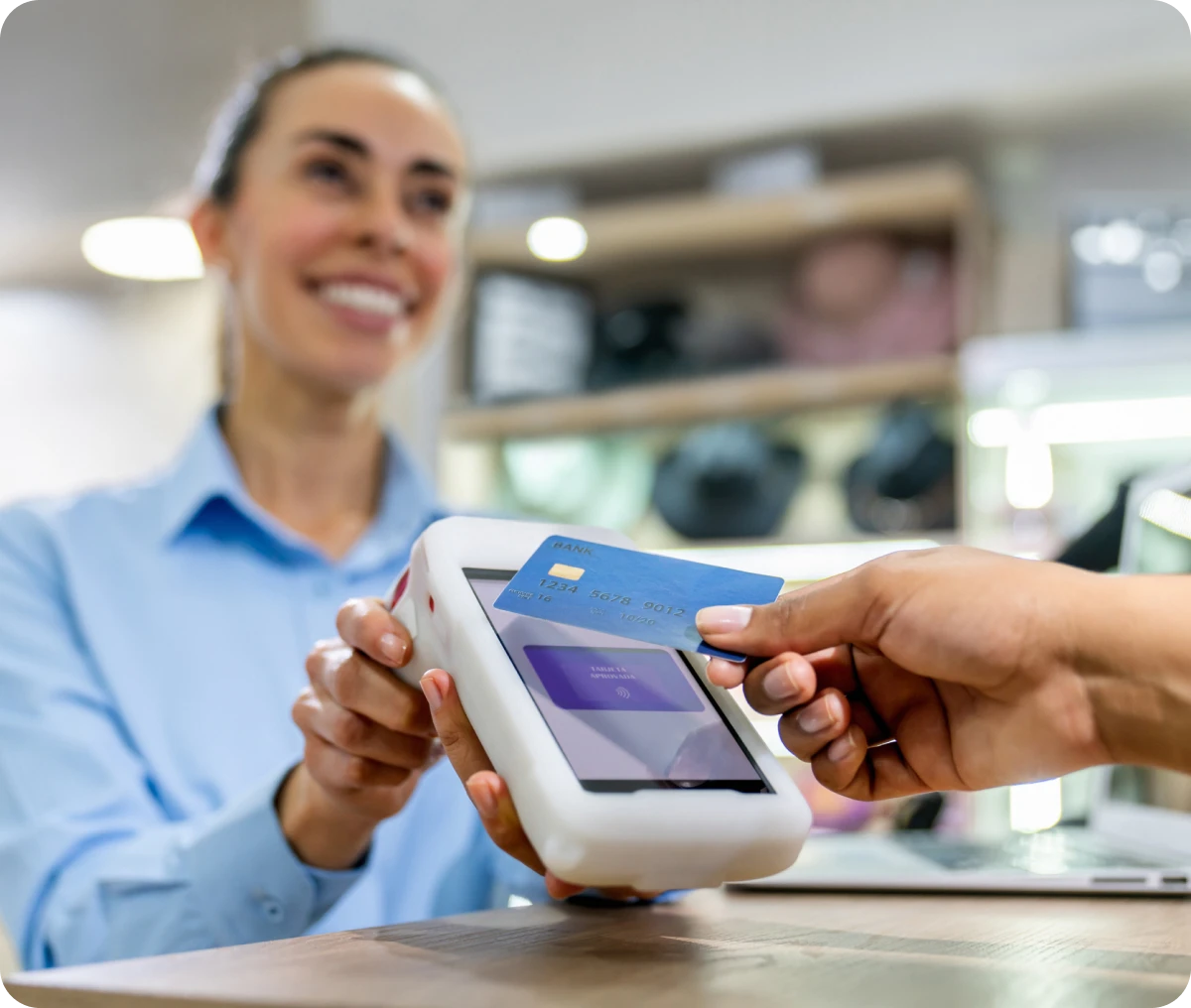 Customer paying with card reader